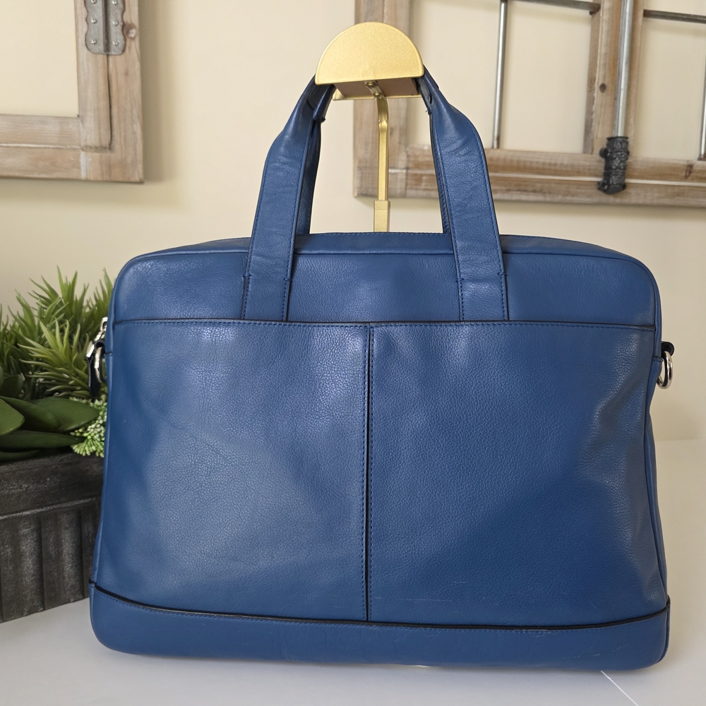 Coach Hamilton Cobalt Blue Leather Briefcase Laptop Business Bag - Picture 6 of 16